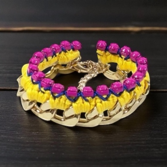 Artisan Woven Chain  & Pink RHinestones Vintage Bracelet With Adjustable Clasp - Picture 10 of 10